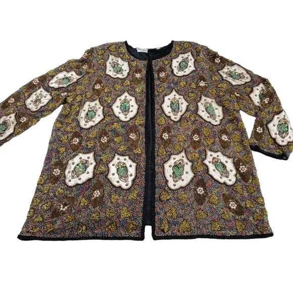 Silky Nites By Cherish Vintage Black Beaded Sequin Formal Elegant Cardigan 24/26 - Picture 6 of 12